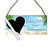 Days Until Our Honeymoon Countdown Plaque | Romantic Honeymoon Countdown Sign | Unique Engagement Gift, Wedding Present, Bridal Shower Keepsake. (Blue, With Pen)