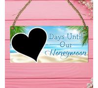 Days Until Our Honeymoon Countdown Plaque | Romantic Honeymoon Countdown Sign | Unique Engagement Gift, Wedding Present, Bridal Shower Keepsake. (Blue, Without Pen)