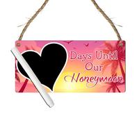 Days Until Our Honeymoon Countdown Plaque | Romantic Honeymoon Countdown Sign | Unique Engagement Gift, Wedding Present. (Pink & Yellow, With Pen, Small: 19 cm (H) × 9 cm (W))