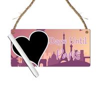 Days Until Paris Countdown Plaque | MDF Wooden Holiday Countdown Sign with Heart Chalkboard | Perfect for Paris Travel Enthusiasts (Pink & Purple, With Pen, Large: 29 cm (H) × 13.5 cm (W))