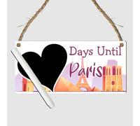 Days Until Paris Countdown Plaque | MDF Wooden Holiday Countdown Sign with Heart Chalkboard | Perfect for Paris Travel Enthusiasts (Beige & Pink, with Pen, Large: 29 cm (H) × 13.5 cm (W))