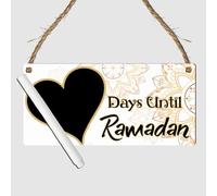 Days Until Ramadan Countdown Plaque - Decorative Wooden Hanging Sign | Ramadan Countdown Calendar, Islamic Home Decor, Chalkboard Heart Countdown Sign (White & Gold, With Pen)