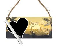 Days Until Turkey Holiday Countdown Plaque - MDF Wooden Hanging Sign with Heart Chalkboard, Perfect for Turkey Vacation Countdown, (Beige, With Pen, Large: 29 cm (H) × 13.5 cm (W))