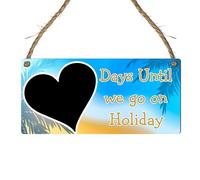 Days Until We Go on Holiday Countdown Plaque - MDF Wooden Countdown Sign with Chalkboard Heart - Fun Holiday Vacation Tracker - 19cm x 9cm (Blue & Gold, Without Pen)