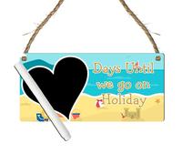 Days Until We Go on Holiday Countdown Plaque - MDF Wooden Countdown Sign with Chalkboard Heart - Fun Holiday Vacation Tracker (Beach With Sandcastle, With Pen, Large: 29 cm (H) × 13.5 cm (W))