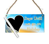 Days Until We Go on Holiday Countdown Plaque - MDF Wooden Countdown Sign with Chalkboard Heart - Fun Holiday Vacation Tracker (Blue & Gold, With Pen, Large: 29 cm (H) × 13.5 cm (W))