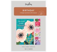DaySpring - Beautiful Birthday - 4 Design Assortment with Scripture - King James Version - 12 Birthday Boxed Cards and Envelopes (J5129)