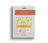 DaySpring - Birthday Birds - 4 Botanical Bird Designs Assortment with Scripture - 12 Happy Birthday Boxed Cards & Envelopes (U0056)