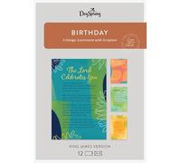 DaySpring - Celebrating You Birthday- King James Version- 4 Design Assortment with Scripture - 12 Geometric Botanical Boxed Cards & Envelopes (J5127)