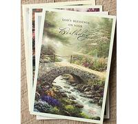 DaySring - God's Blessings on Your Birthday - Thomas Kinkade Painter of Light - 4 Design Assortment With Sciprutre - 12 Birthday Boxed Cards & Envelopes (86068)