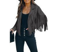 Daysskk Faux Suede Jackets for Women UK Fringe Cropped Jacket Grey Western Outfit for Women Cowgirl 70s Costumes for Women S