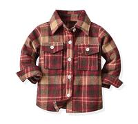 Daysskk Toddler Boys Button Down Shirts Long Sleeve 3-4T Boys Flannel Shirts Plaid Tartan Button Down Shirts Toddler Boy Fall Outfits Red