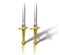 DAYSTART 15" PU Foam Short Sword Prop, Realistic Gold Foam Sword with Plastic Core for Cosplay, Theater, Halloween Costume Accessory, 2 Pack