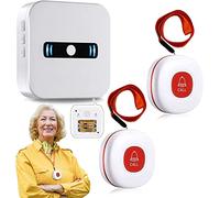 DAYTECH Portable Wireless Personal Alarms for Elderly Panic Alarm with Battery Power,Call Button & Caregiver Pager with IP55 Waterproof Button,1 Portable Receiver 2 Call Buttons