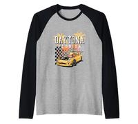 Daytona Florida Racing Car Palm Trees Checkered Flag Retro Raglan Baseball Tee