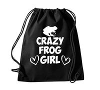 Daytripper Crazy Frog Girl Womens Ladies Funny Frogs Gym Drawstring Bag School PE Kit In Black Colour Gymnastics Swimming Sport
