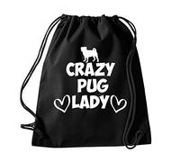 Daytripper Crazy Pug Lady Womens Ladies Funny Pugs Gym Drawstring Bag School PE Kit In Black Colour Gymnastics Swimming Sport