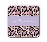 Daytripper Custom Name Drinks Personalised Pink Leopard Print Coffee Tea for Cup Mug Home Decor Animal Print Gift Coaster for Her -Design-2