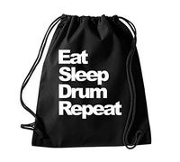 Daytripper Eat Sleep Drum Repeat Funny Slogan Gym Drawstring Bag School PE Kit In Black Colour Gymnastics Swimming Sport