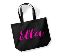 Daytripper Ella Personalised Shopping Tote In Black Colour Neon Pink Print Birthdays Weddings Christmas Reusable Shopping Bag