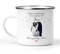 Daytripper First Christmas As A Family of Three Personalised Mug Enamel Mugs 1st Xmas Eve Cup Gifts for Families Tea Coffee Hot Chocolate Custom Name Gift