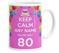 Daytripper Personalised 80th Birthday Mug, 80th Birthday Gift for Her, Custom Name, Ladies, Womens, Keep Calm You're Only 80, Funny Gifts, Ceramic Cup
