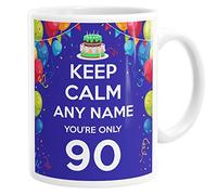 Daytripper Personalised 90th Birthday Mug, Funny 90th Birthday Gift for Him, Custom Name, Keep Calm You're Only 90, Mens Cup, Ceramic