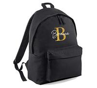Daytripper Personalised Backpack Any Name & Initial Glitter School Bags Rucksack Girls Boys Back To School Bags For Adults Children Custom PE Bags (Black)