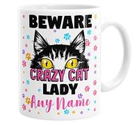 Daytripper Personalised Beware Crazy Cat Lady Mug Custom Name Coffee Mug Tea Hot Chocolate Cup Christmas Birthday Gifts for Her Cat Mum Cat Lover Gifts, White (9-CBA-LLK-005)