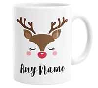 Daytripper Personalised Christmas Mug, Custom Name, Hot Chocolate Cup for Girls and Boys, Rudolph, Reindeer, Xmas Eve Gift