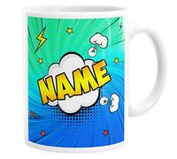 Daytripper Personalised Comic Book Mug, Superhero Mug for Him, Gift for Boys & Girls, Custom Name, Ceramic Cup for Kids (Green/Blue)