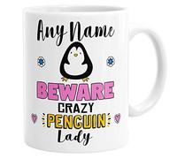 Daytripper Personalised Crazy Penguin Lady Mug, Funny Gift for Her, Add Any Name, Customisable, Tea/Coffee Cup
