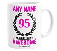 Daytripper Personalised Custom Name 95 Years of Being Awesome 95th Birthday Mug Pink Novelty Gift Coffee Mug Tea Cup