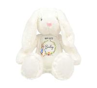 Daytripper Personalised Easter Bunny Rabbit Gift For Boys or Girls Custom Teddy Bear With Name Soft Toy Children's Gifts Baby Keepsake Soft Teddies Cuddly Toys Plush (WHITE-BLUE)