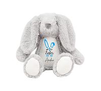Daytripper Personalised First Easter Gift For Boys or Girls Custom Bunny Rabbit Teddy Bear New Baby Soft Toy Gifts Babies Keepsake Soft Teddies Cuddly Toys Plush (GREY-BLUE)