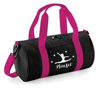 Daytripper Personalised Gymnastics Bag for Girls Gym Kit Barrel Bags Dance Shoes Holdall Kids Back to School Accessories Custom Name Gift for Her (Black-Pink-White)
