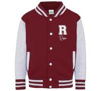 Daytripper Personalised Kids Varsity Jacket, Custom Initial & Name, Girls and Boys, Baseball Jacket, Children's, Unisex, Hoodie, Coat (UK, Age, 7 Years, 8 Years, Regular, BURGUNDY)
