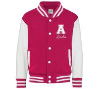 Daytripper Personalised Kids Varsity Jacket, Custom Initial & Name, Girls and Boys, Baseball Jacket, Children's, Unisex, Hoodie, Coat (UK, Age, 9 Years, 11 Years, Regular, PINK)