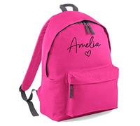 Daytripper Personalised Name Rucksack Loveheart Backpack Love Heart School Bags Rucksack Girls Boys Back To School Bags For Adults Children Custom PE Bags (Fuchsia)