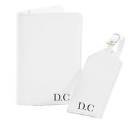 Daytripper Personalised Passport Holder & Luggage Tag, Custom Initials, Leather Luggage Set, Travel Essentials, Honeymoon, Newly Weds, Passport Cover, Travel Wallet (White)