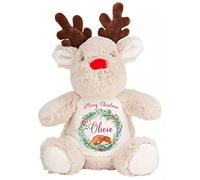 Daytripper Personalised Reindeer Soft Toy Merry Christmas Teddy Bear Any Name Xmas Gift For Girls Boys Kids Children's Presents Cuddly Toys Plush Keepsake Gifts