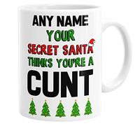 Daytripper Personalised Secret Santa Gift, Funny Christmas Mug, Thinks You're A Cunt Mug Funny Custom Name Coffee Tea Hot Chocolate Cup Gifts for Him Her Christmas Work Office