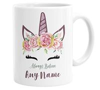 Daytripper Personalised Unicorn Mug for Girls, Always Believe, Add Any Name, Customisable, Ceramic Cup