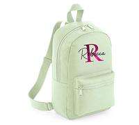 Daytripper School Bag Kids Personalised Name & Pink Glitter Initial Rucksack Mini Backpack Girls Back To School Bags For Children Custom Nursery PE Bags (Pistachio)