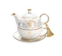 DAYUMKOU 16 Oz Ceramic Tea Pots Sets, Vintage Rose Teapot Set with Cup Saucer and Detachable Tassel, Porcelain Teapot Gold Rim for Women, Home, Office, Afternoon Tea