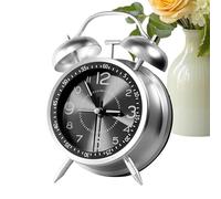 Dayysiuy Analog Desk Clock,Old Fashioned Loud Analog Clock for Desk - Rechargeable Metal Body Timepiece with Twin Bell for Dorm Travel Bathroom Girls Teens Kids Boys