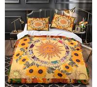 DAZBDEOCK 3D Print 3 Pieces Bedding Set Bedroom Decor Hidden Zipper Super Sunflower Comforter Cover Durable Machine Washable for Teens,Women,Boys Vintage Astrology Quilt Cover Single（135x200cm）