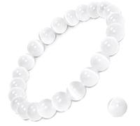 DAZCOLO Natural Gemstone Bracelet 7.5 In Stretch Gems Stones 8mm (0.31") Round,Beads Healing Crystals Quartz,Chakra Bracelet,Y2K,Bracelets for Women Men Girls Gifts (Unisex), Crystal, selenite
