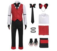 DAZCOS Alastor Cosplay Alastor Waiter Costume with Vest Shirt Pants Full Set Uniform Outfits for Men Halloween (X-Small)