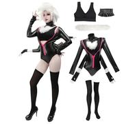 DAZCOS Angel Dust Cosplay Bodysuit Black jumpsuit Full Set Outfits for Women Halloween (BLACK, Large)